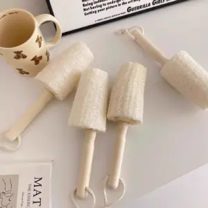 Solid Wood-handled Loofah Cup Brush Hanging Long Handle