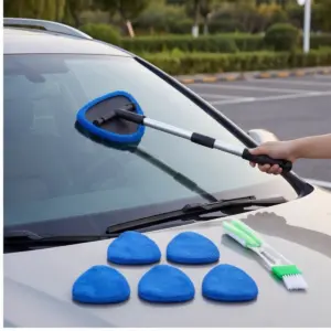 7-Piece Car Cleaning Kit With Telescopic Handle, Covers, And Vent Brush