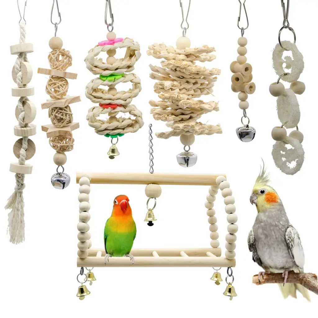 7 Packs Bird Parrot Swing Chewing Toys-Hanging Bell Bird Cage Playing Toys Hanging Rope And Clip Design, Suitable For Small Parakeets, Cockatiels, Conures, Finches,Budgie,Macaws, Parrots, Love Birds
