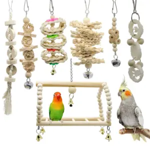 7 Packs Bird Parrot Swing Chewing Toys-Hanging Bell Bird Cage Playing Toys Hanging Rope And Clip Design, Suitable For Small Parakeets, Cockatiels, Conures, Finches,Budgie,Macaws, Parrots, Love Birds