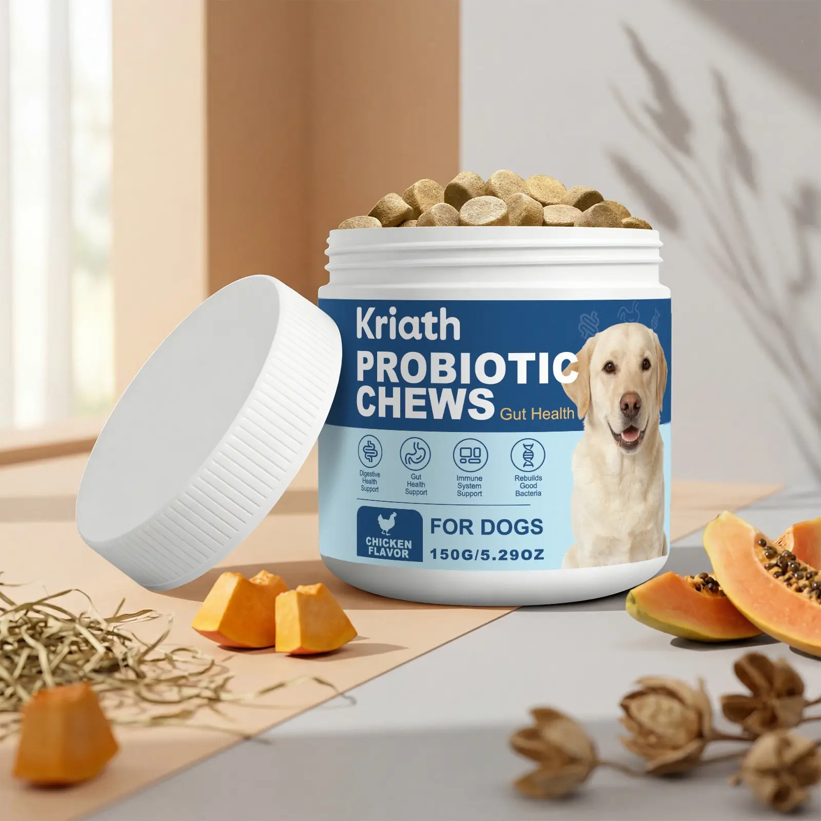 Kriath Dog Probiotic Chewable Tablets Mild Ingredients Daily Care Dog Body Balance Chewable Tablets