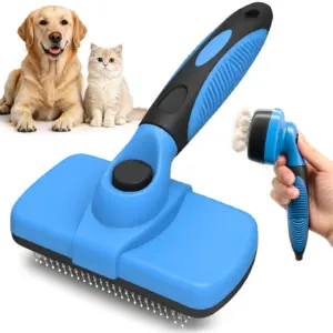 Self-Cleaning Dog Brush For Shedding, Slicker Brush & Grooming Tool  Dog Shedding Tool,Deshedder Brush,Undercoat Brush & Flea Comb, Ergonomic Handle,For Long-Haired Dogs & Indoor Cats