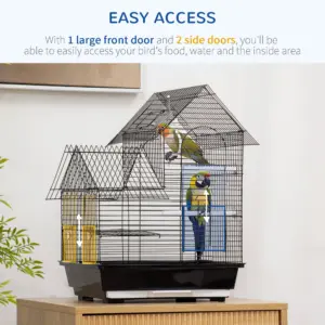 Small Bird Cage For Canaries Finches 47cm High With Swing 2 Perches Slide Out Tray 0.9cm Bar Spacing