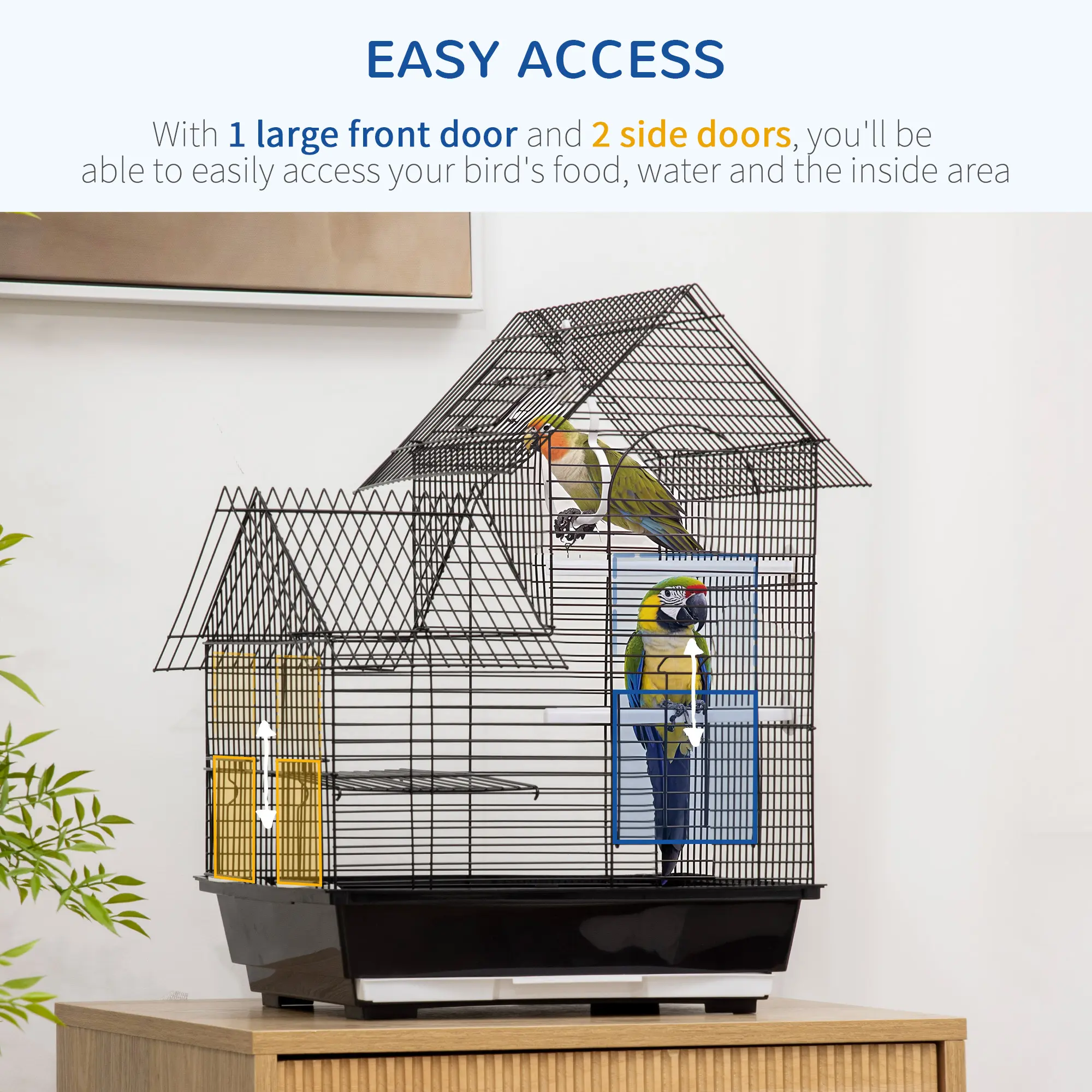 Small Bird Cage For Canaries Finches 47cm High With Swing 2 Perches Slide Out Tray 0.9cm Bar Spacing