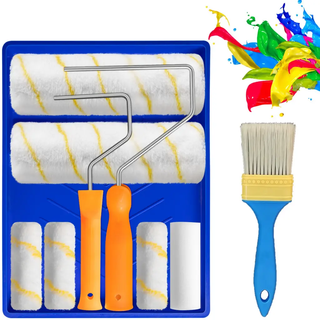 9in  Paint Roller Set With Tray Soft Sleeves Brush Decorating Painting Tool Kit UK