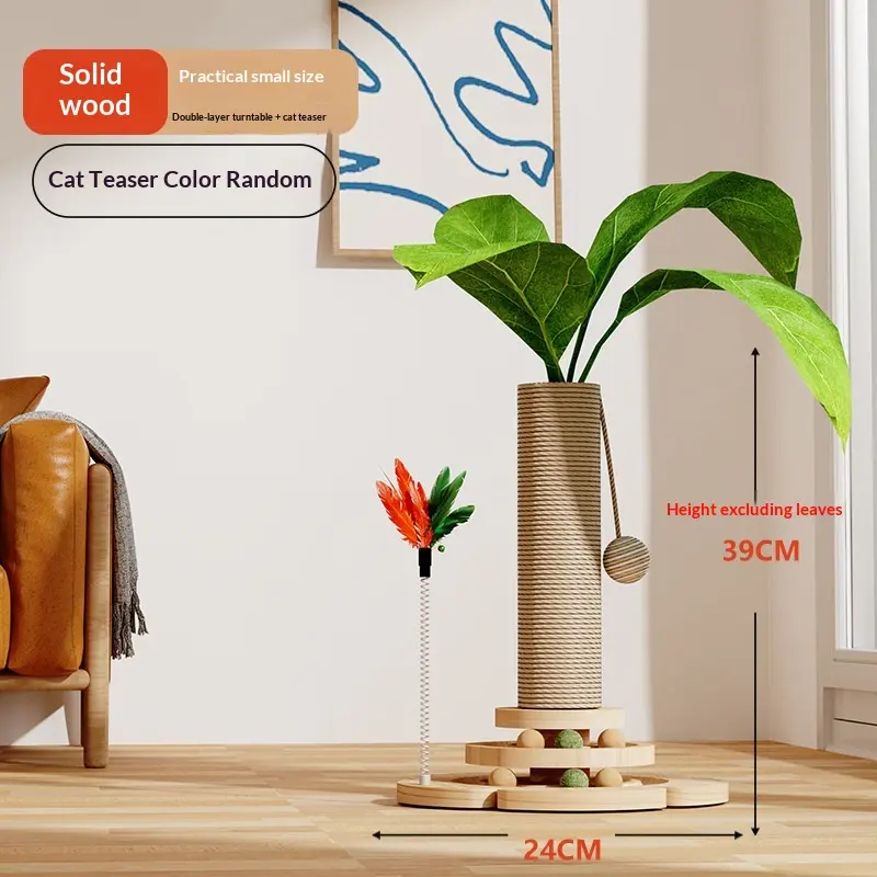 Cat Climbing Frame With Solid Wood Scratching Board, Durable Scratch-Resistant Cat Teaser Stick, Not Easy To Shed Debris, Cat Toy, Pet Supplies, Cross-Border Hot Seller
