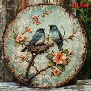 CIFbuy 1pc Vintage Bird Nesting Wall Decor 8x8in, "" Decor 8x8in, Round Sign Spring Birds Nest Plaque Frameless HangingTikTok, TikTok, Self-pickup Logigiics