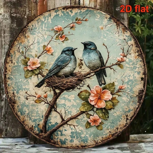 CIFbuy 1pc Vintage Bird Nesting Wall Decor 8x8in, "" Decor 8x8in, Round Sign Spring Birds Nest Plaque Frameless HangingTikTok, TikTok, Self-pickup Logigiics