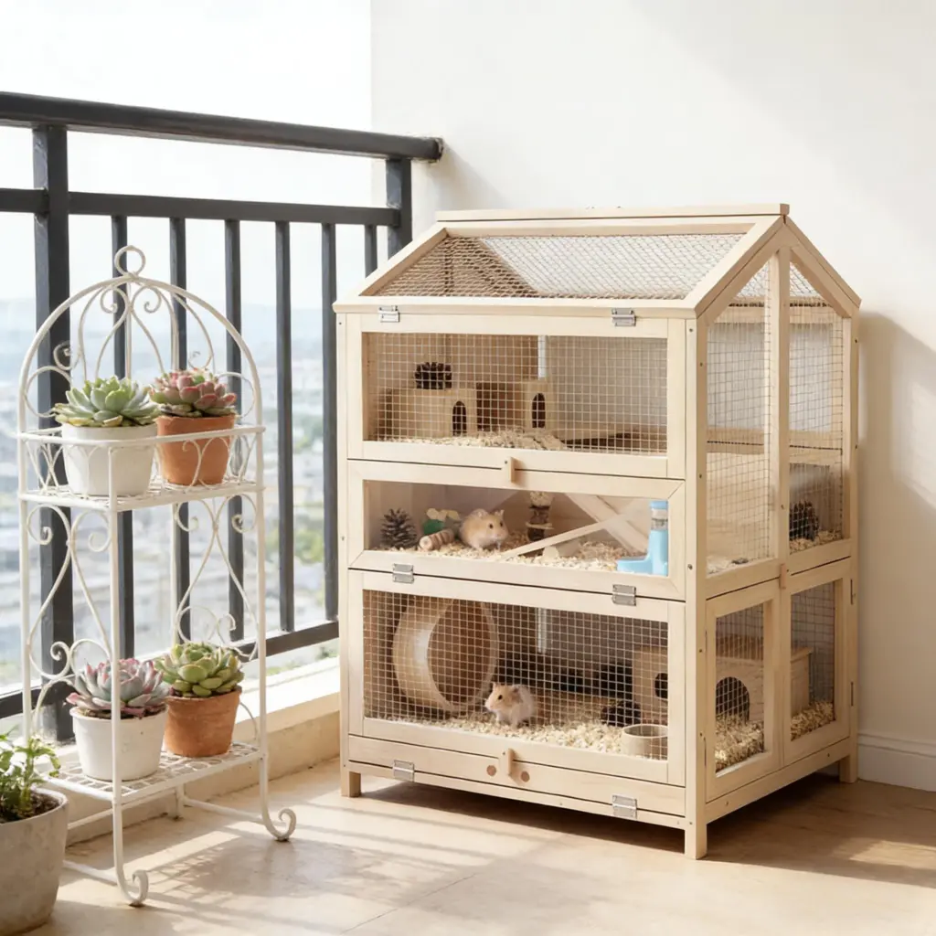 Small Animals Cage,3 Tier Pet Cage,Wooden Hamster Cage