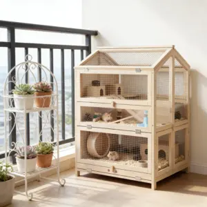 Small Animals Cage,3 Tier Pet Cage,Wooden Hamster Cage