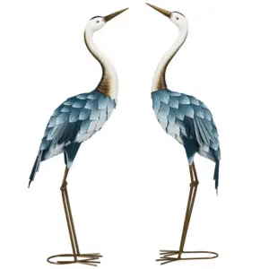 Crane Garden Statues, 28.5 29 Standing Bird Sculptures, Metal Yard Art Decor, Landscape Decoration Set Of 2, Blue