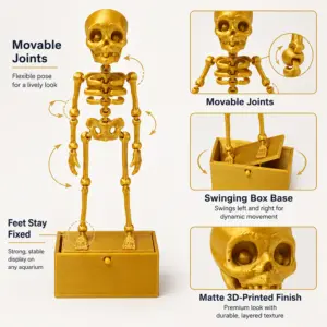 3D Printed Dancing Skeleton Aquarium Ornament, Bubble Motion Fish Tank Decor With Base, Multiple Colors